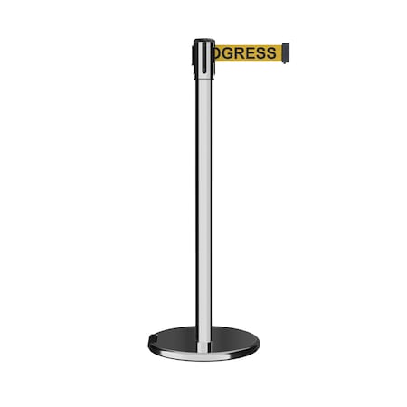 Retractable Belt Rolling Stanchion, 2ft Pol.Steel Post  11ft. Clea